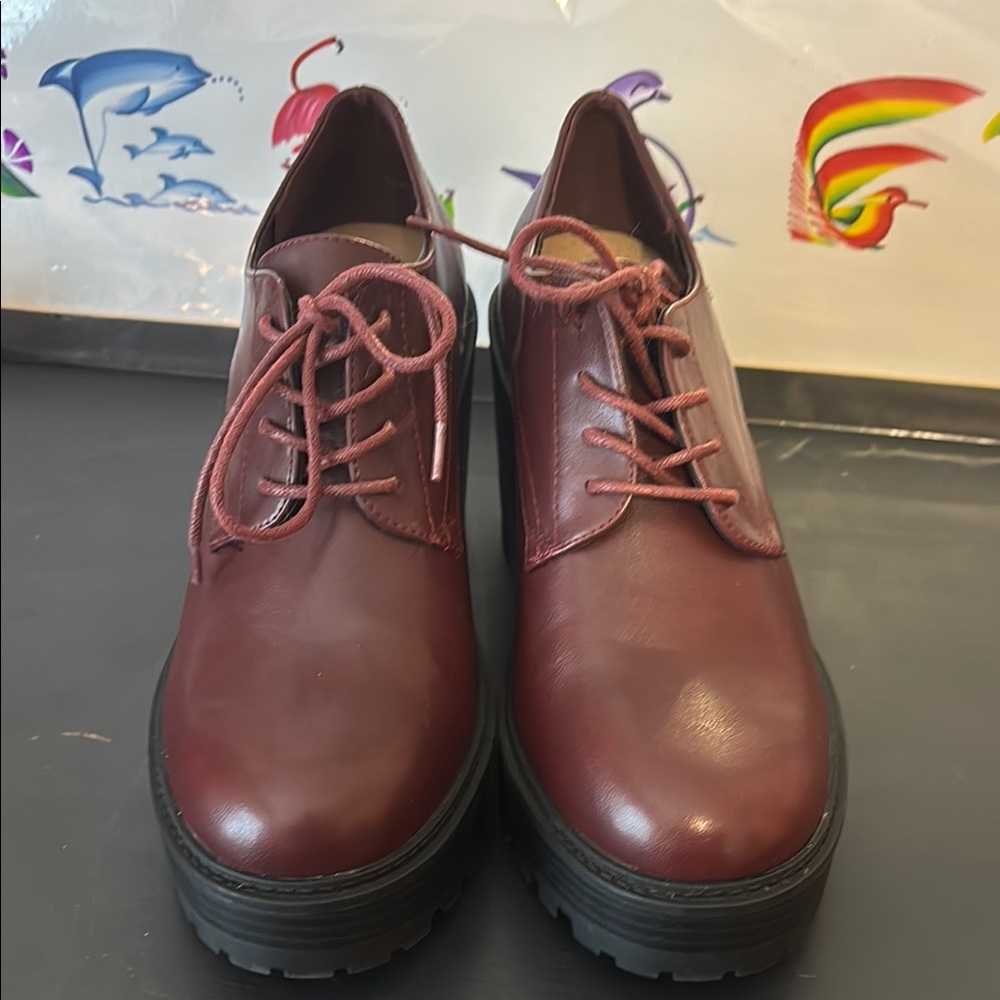 Brown Leather Heels with Chunky Sole
